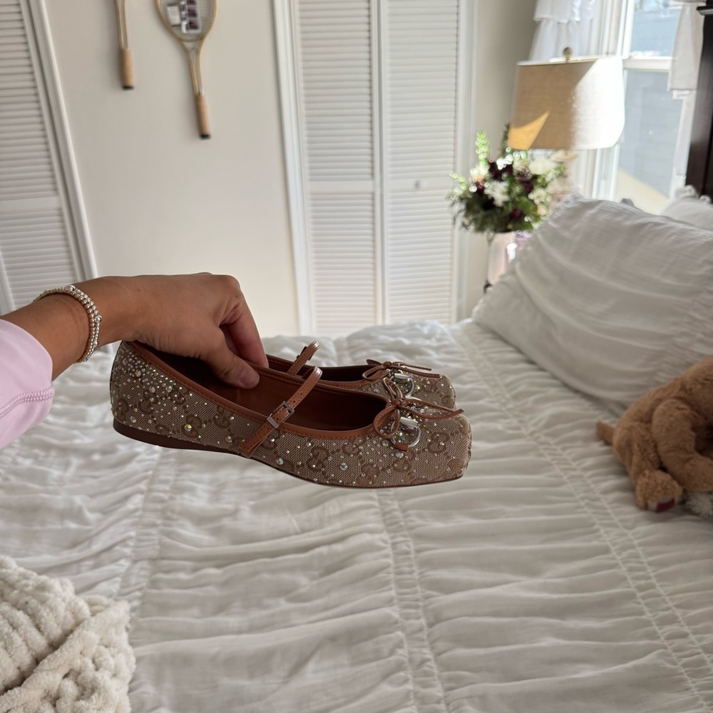 Horsebit Crystal Embellished Ballet Shoes